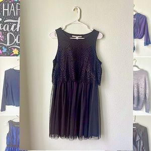 Sleeve-less Black Lace and Tulle Dress